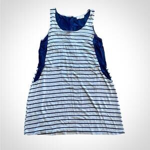 Pink Rose Blue Striped Sleeveless Mini Shirt Dress Womens Large